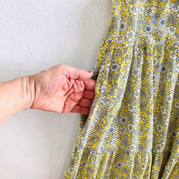 J Crew yellow floral peasant dress Womens Extra Small ruffle pockets bohemian - Picture 7 of 14